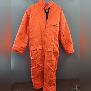 Vintage Woodfield Large orange insulated quilted hooded Warm hunting coveralls